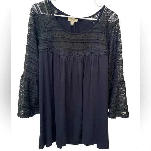 Style & Co Black Lace Top Women’s XXL Bell Sleeve Whimsigoth Bohemian Goth - Picture 1 of 11